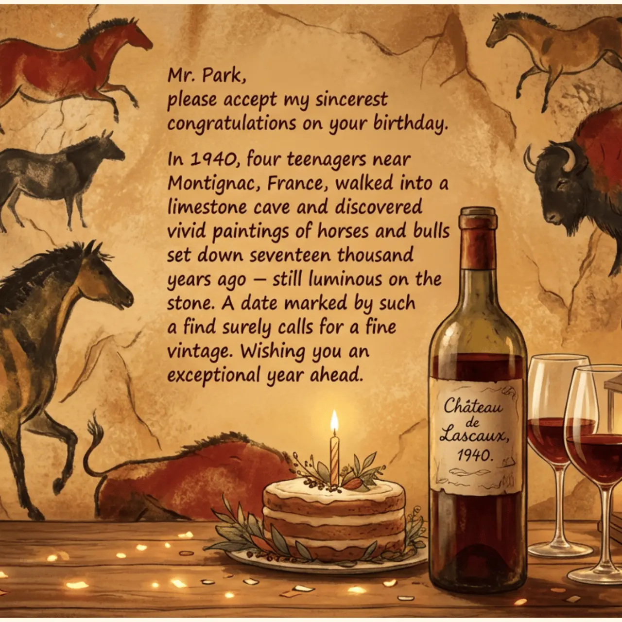 Custom birthday card with message example featuring playful art and readable custom text area