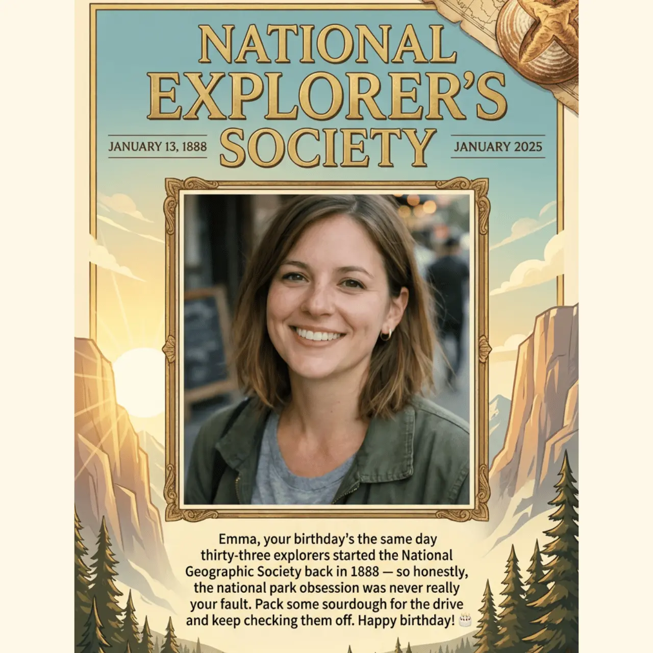 Original birthday card example with cheerful artwork and room for a custom message