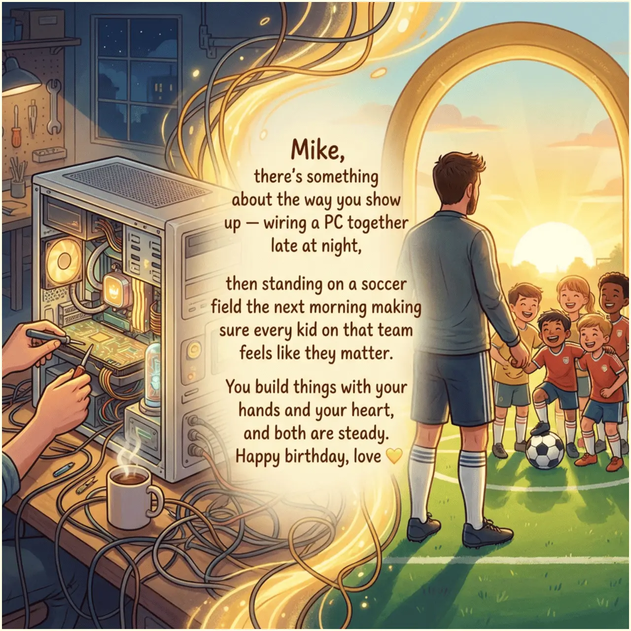 Funny birthday card message example with upbeat birthday artwork and space for playful text